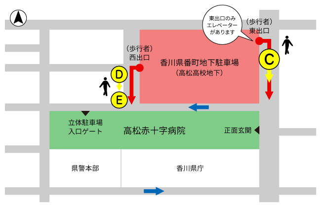 番町地下駐車場から当院への連絡路